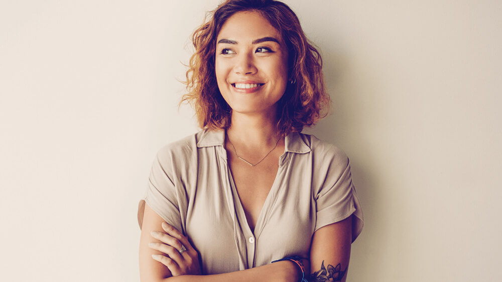 Woman with curly hair